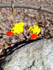 Yellow ducky on gold dangly earrings